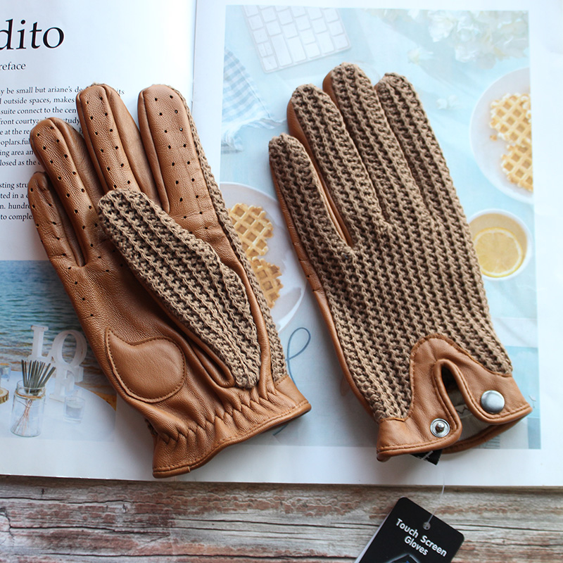 Leather Driving Glove - 高品質の新作レザーメンズドライビンググローブ、滑り止め、タッチスクリーン対応、シープスキンニット、通気性のあるライディングバイクグローブ
