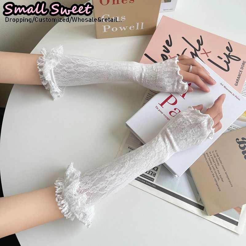 Fingerless Glove Knit - 女性の原宿白アームスリーブ夏薄いバレエスタイルロリータ JK レースロングアームカバー日焼け防止指なし手袋