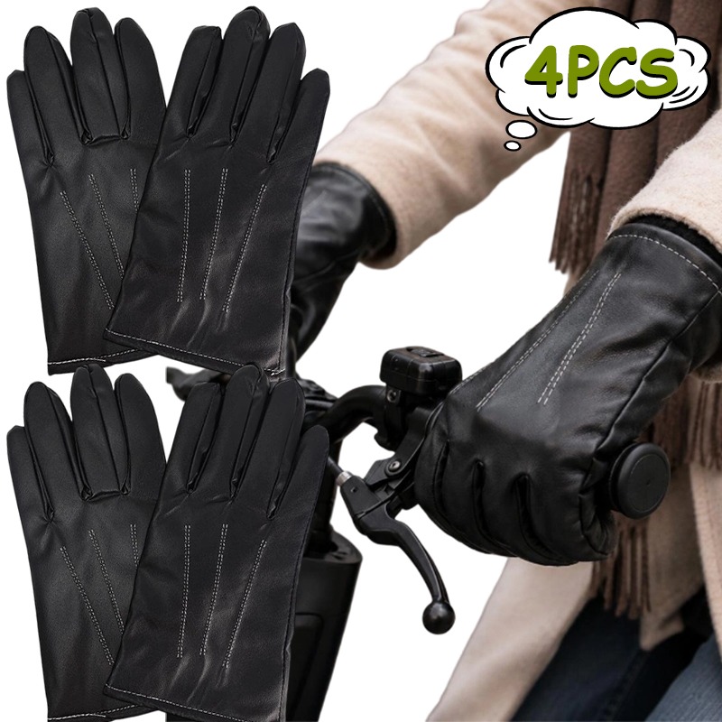 Leather Driving Glove - 男女兼用冬用フェイクレザーグローブ、保温性・防風性、運転・サイクリング・タッチスクリーン対応、フリース裏地付き、アウトドア用