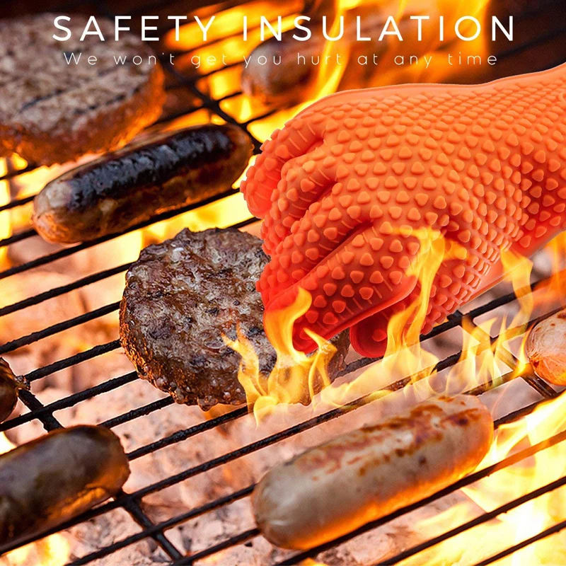 Oven Mitt Silicone - BBQシリコングリルグローブ ベーキンググローブ 火傷防止 クッキングオーブンミット 耐火バーベキューキッチン断熱グローブ 1個