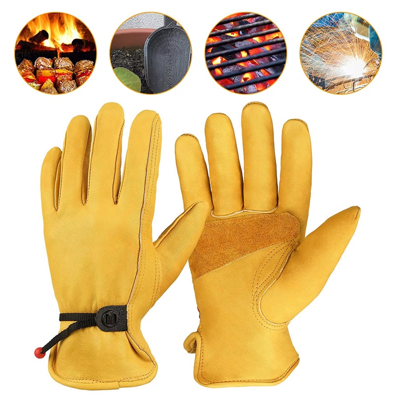 Leather Driving Glove - 1組の革製作業用手袋。牛革製で、溶接作業、安全保護、作業員、整備士、運転手、狩猟、運転、農作業、庭仕事などに適しています。