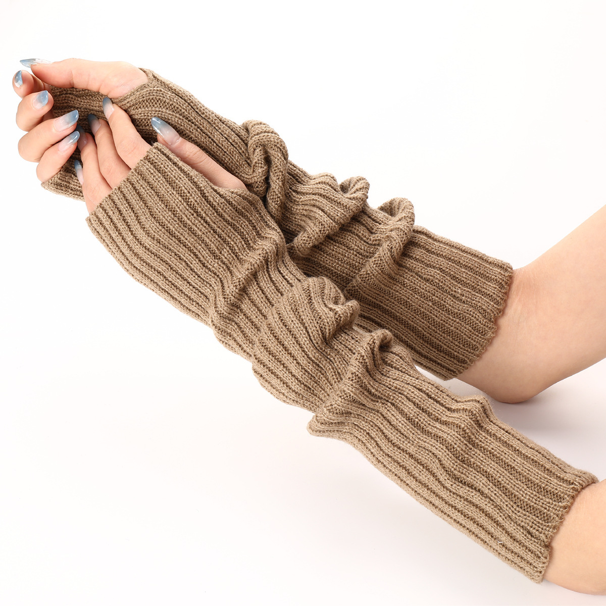Fingerless Glove Knit - レディース ロング リブニット フィンガーレス アームウォーマー 男女兼用