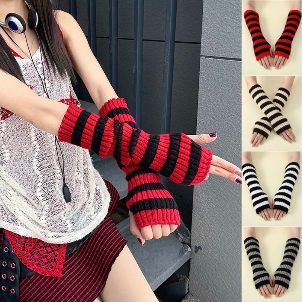 ファッションY2Kストライプニットアームスリーブ ロリータ風 - Fingerless Glove Knit のレビューと価格
