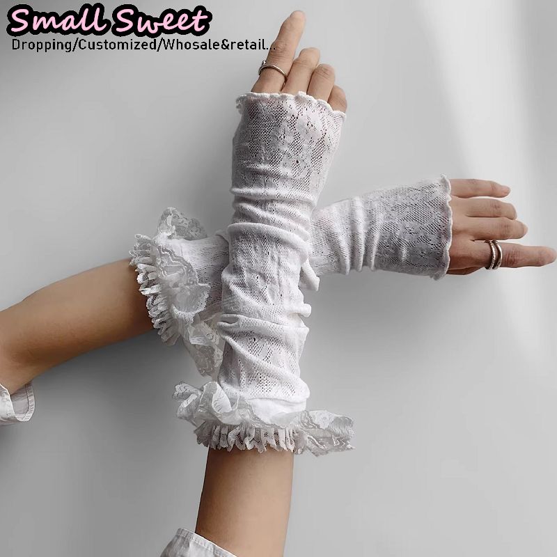 女性の原宿白アームスリーブ夏薄いバレエスタイルロリータ JK - Fingerless Glove Knit のレビューと価格