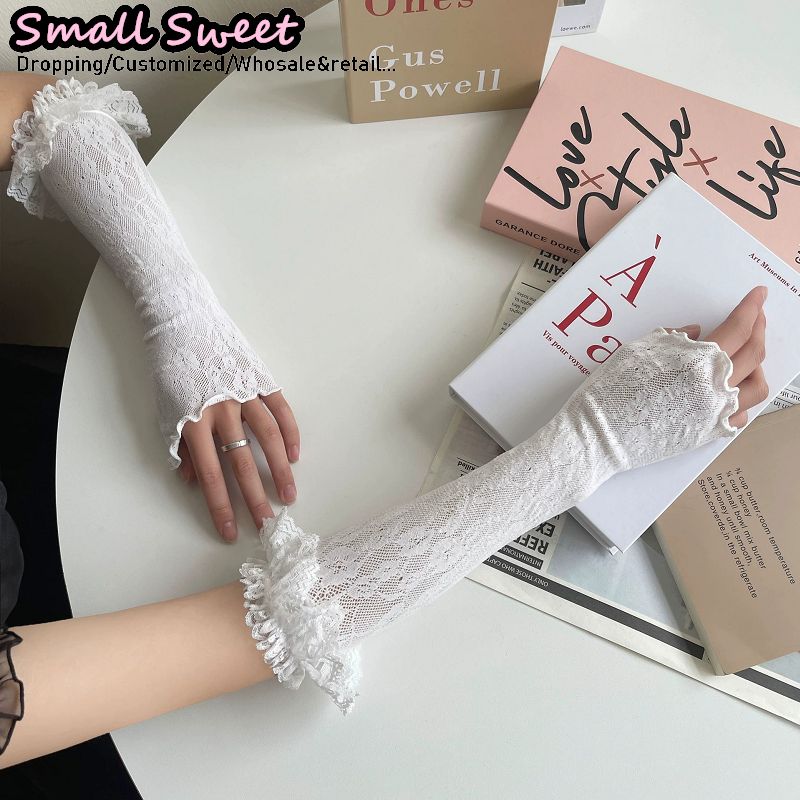 女性の原宿白アームスリーブ夏薄いバレエスタイルロリータ JK - Fingerless Glove Knit のレビューと価格
