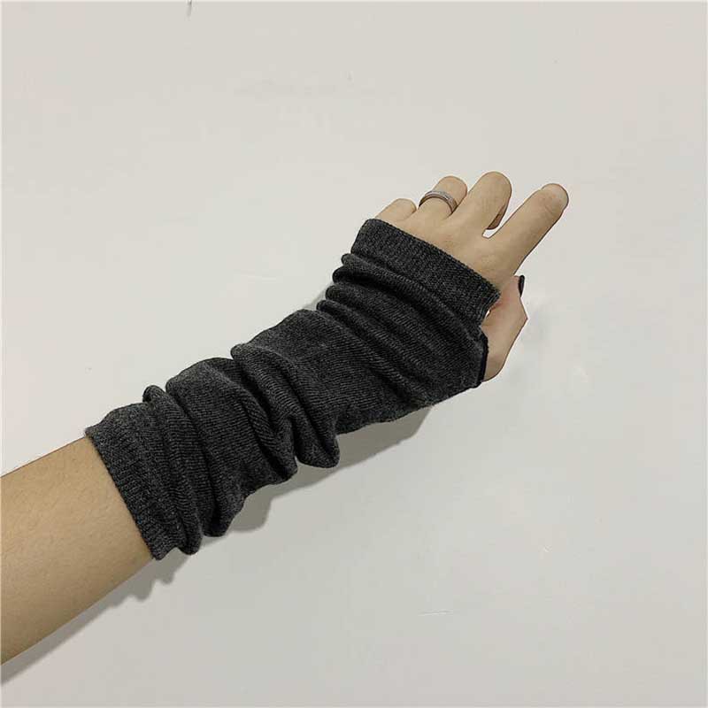 ストライプ柄の暖かいニット素材の長めの指なし手袋、肘まで覆う - Fingerless Glove Knit のレビューと価格