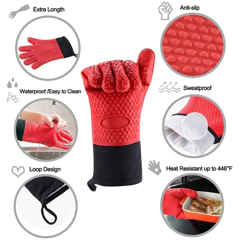 1/2 個の火傷防止シリコンオーブンミットキッチン用滑り止め - Oven Mitt Silicone のレビューと価格